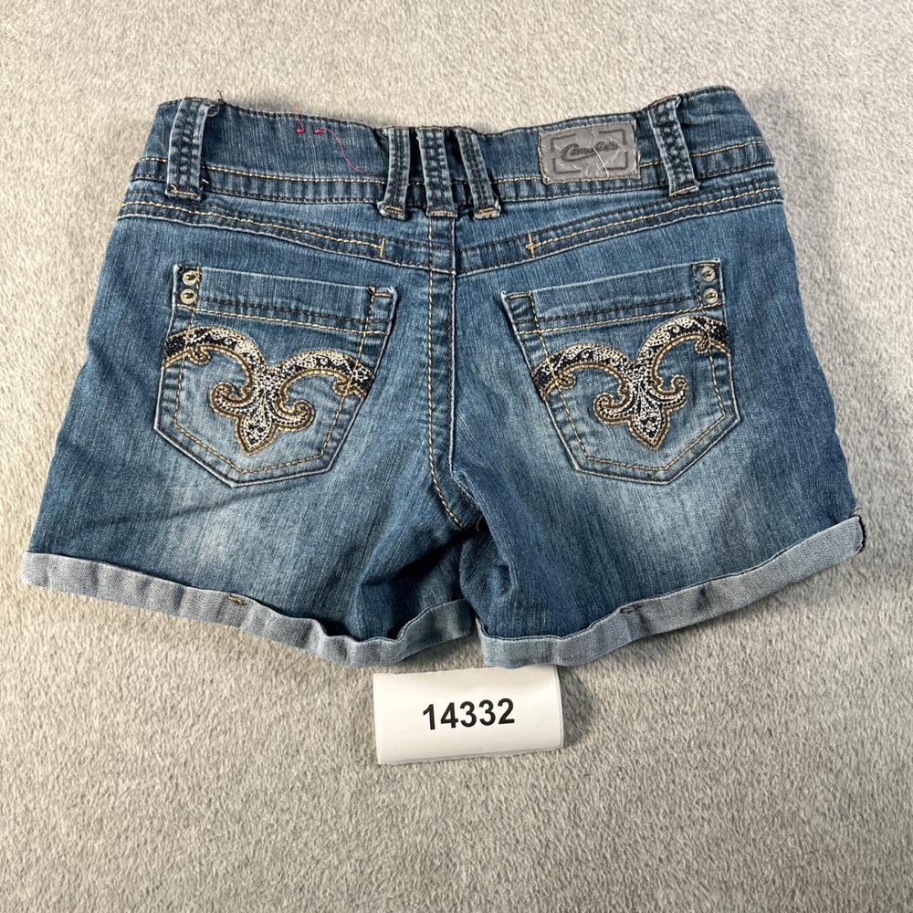 Candie's Shorts Womens 3 Blue Denim Cotton Stressed Zip Fly Cuffed Hem Summer